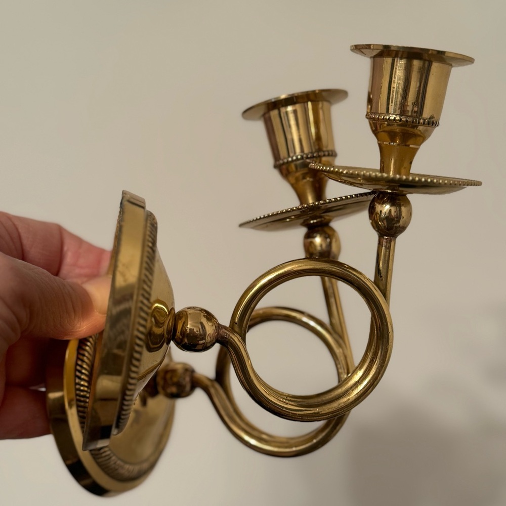 Vintage  2/ solid brass Victorian-style wall sconce candle holder